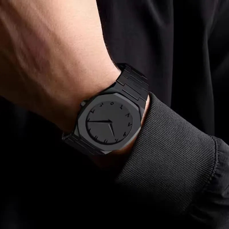 Men's Carbon Fiber Black Arabic Aura Watch